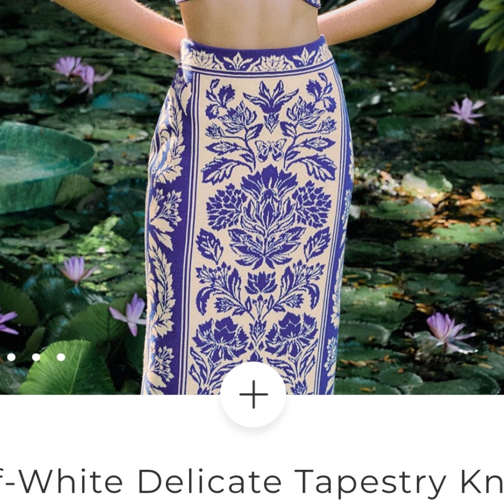 FARM Rio Blue and Cream Maxi Skirt